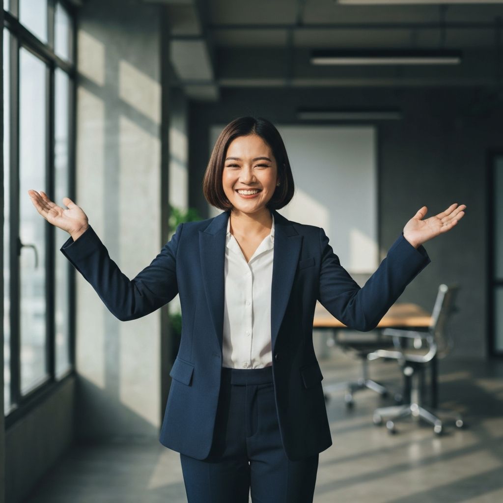 Successful business owner celebrating financial freedom and business growth